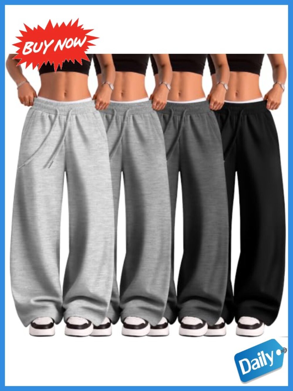4 Pack Wide Leg Baggy Sweatpants Polyester Spandex Drawstring Pockets